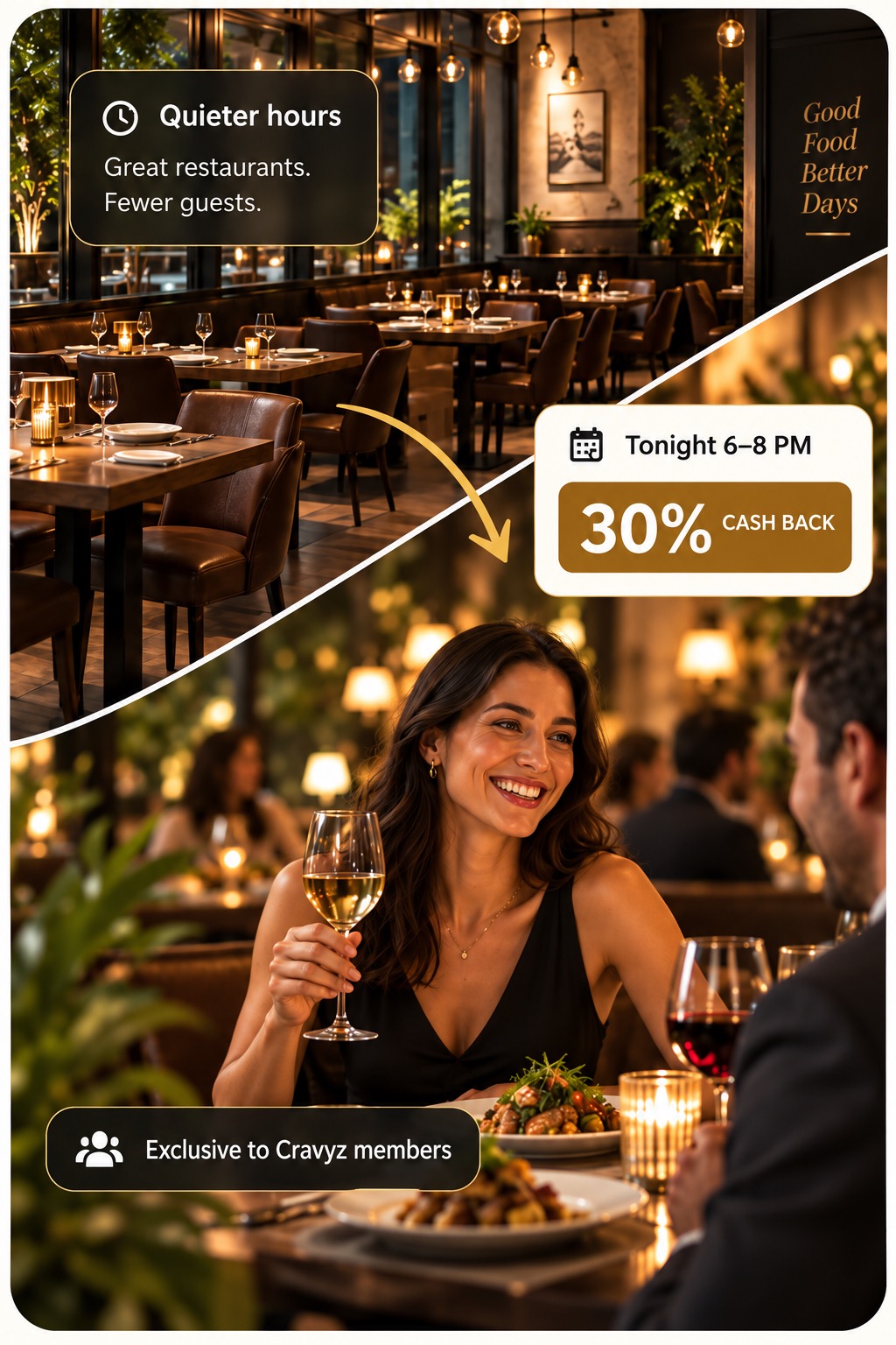 Quieter restaurant hours and exclusive Cravyz member offers